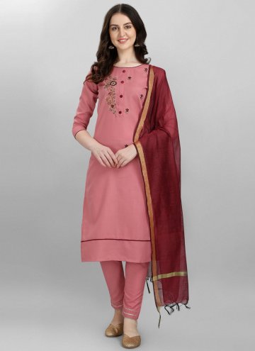 Embroidered Cotton Silk Pink Pant Style Suit