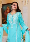 Embroidered Cotton  Turquoise Salwar Suit - 1