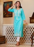 Embroidered Cotton  Turquoise Salwar Suit - 2