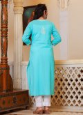 Embroidered Cotton  Turquoise Salwar Suit - 3