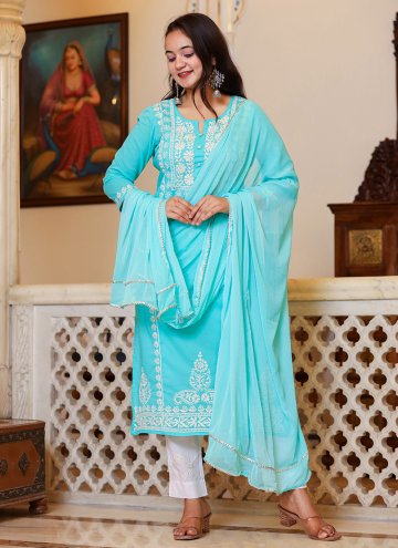 Embroidered Cotton  Turquoise Salwar Suit