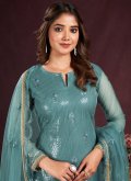Embroidered Cotton  Turquoise Trendy Salwar Suit - 1