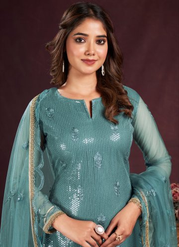 Embroidered Cotton  Turquoise Trendy Salwar Suit