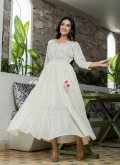 Embroidered Cotton  White Readymade Designer Gown - 1