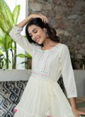 Embroidered Cotton  White Readymade Designer Gown - 3
