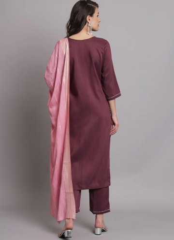Embroidered Cotton  Wine Pant Style Suit