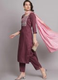 Embroidered Cotton  Wine Pant Style Suit - 2