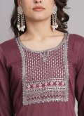Embroidered Cotton  Wine Pant Style Suit - 3