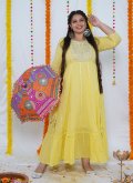 Embroidered Cotton  Yellow Designer Gown - 3