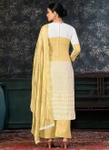 Embroidered Cotton  Yellow Palazzo Suit - 1