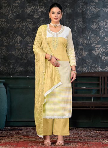 Embroidered Cotton  Yellow Palazzo Suit