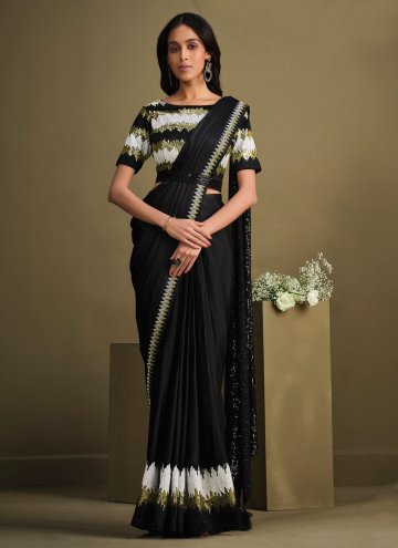 Embroidered Crepe Silk Black Trendy Saree