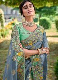 Embroidered Fancy Fabric Grey Trendy Saree - 1