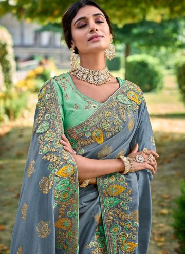 Embroidered Fancy Fabric Grey Trendy Saree