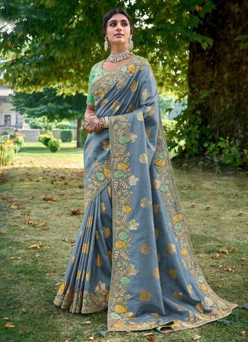 Embroidered Fancy Fabric Grey Trendy Saree