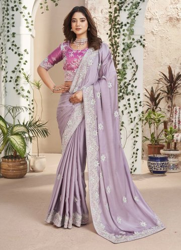 Embroidered Fancy Fabric Lavender Classic Designer Saree