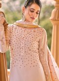 Embroidered Faux Chiffon Pink Designer Straight Salwar Suit - 1