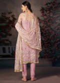 Embroidered Faux Crepe Lavender Salwar Suit - 1