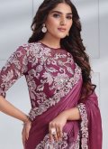 Embroidered Faux Crepe Magenta Trendy Saree - 1
