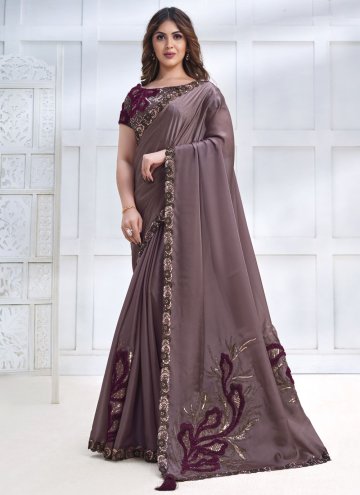 Embroidered Faux Crepe Purple Trendy Saree