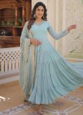 Embroidered Faux Georgette Aqua Blue Gown - 1
