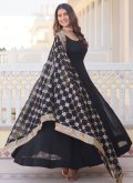 Embroidered Faux Georgette Black Readymade Designer Gown - 1