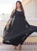 Embroidered Faux Georgette Black Readymade Designer Gown - 2