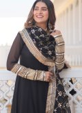 Embroidered Faux Georgette Black Readymade Designer Gown - 3