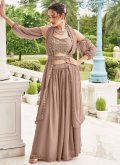 Embroidered Faux Georgette Brown Readymade Lehenga Choli - 1