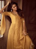 Embroidered Faux Georgette Gold Designer Gown - 1