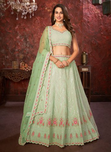 Embroidered Faux Georgette Green Designer Lehenga 