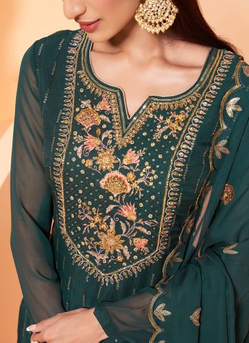 Embroidered Faux Georgette Green Designer Pakistani Salwar Suit