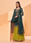 Embroidered Faux Georgette Green Designer Pakistani Salwar Suit - 2
