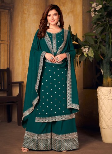 Embroidered Faux Georgette Green Designer Palazzo 