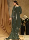 Embroidered Faux Georgette Green Pakistani Suit - 1