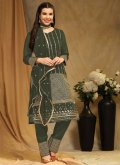 Embroidered Faux Georgette Green Pakistani Suit - 2