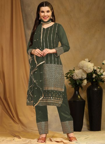 Embroidered Faux Georgette Green Pakistani Suit