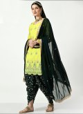 Embroidered Faux Georgette Green Patiala Suit - 1