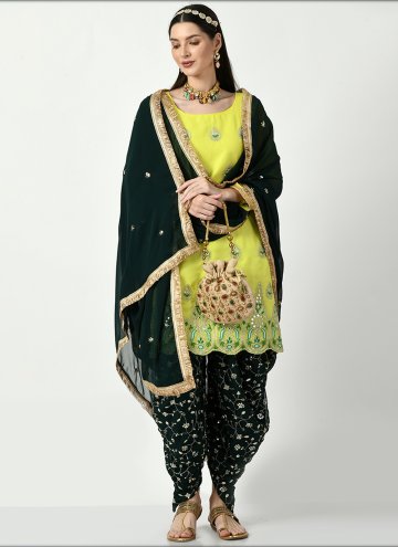 Embroidered Faux Georgette Green Patiala Suit