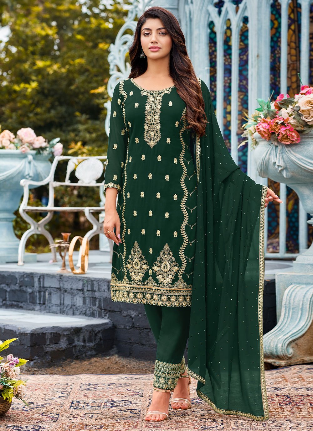 Buy 52/XXL Size Green Churidar Suits Online for Women in USA