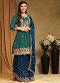 Embroidered Faux Georgette Green Salwar Suit - 2