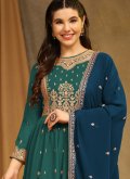 Embroidered Faux Georgette Green Salwar Suit - 3