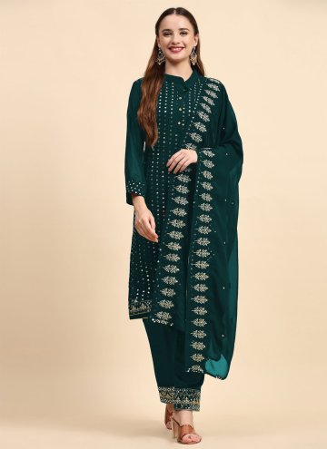 Embroidered Faux Georgette Green Trendy Salwar Sui