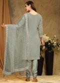 Embroidered Faux Georgette Grey Trendy Salwar Suit - 1