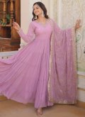 Embroidered Faux Georgette Lavender Readymade Designer Gown - 1