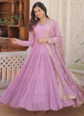 Embroidered Faux Georgette Lavender Readymade Designer Gown - 2