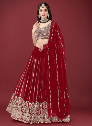 Embroidered Faux Georgette Maroon A Line Lehenga C
