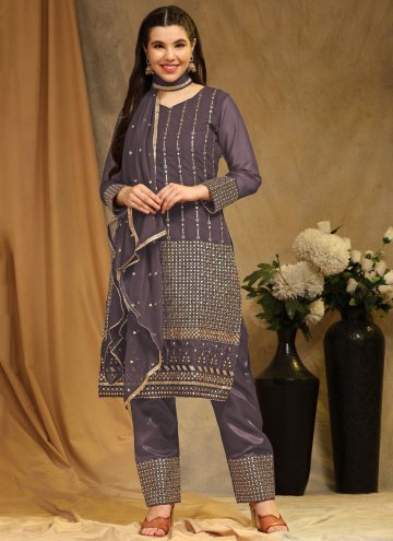 Embroidered Faux Georgette Mauve Pakistani Suit