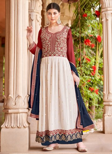 Embroidered Faux Georgette Multi Colour Palazzo Suit