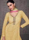 Embroidered Faux Georgette Mustard Salwar Suit - 1